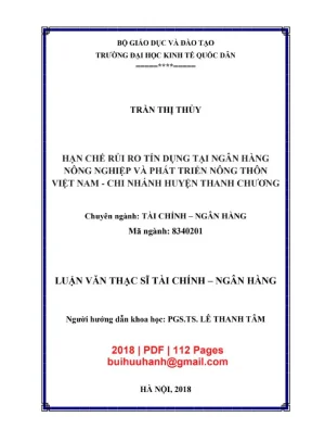 Luận văn thạc sĩ tài chính ngân hàng hạn chế rủi ro tín dụng tại ngân hàng nông nghiệp và phát triển nông thôn việt nam chi nhánh huyện thanh chương