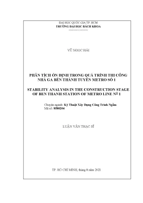 Luận văn thạc sĩ kỹ thuật xây dựng phân tích ổn định trong quá trình thi công nhà ga bến thành tuyến metro số 1