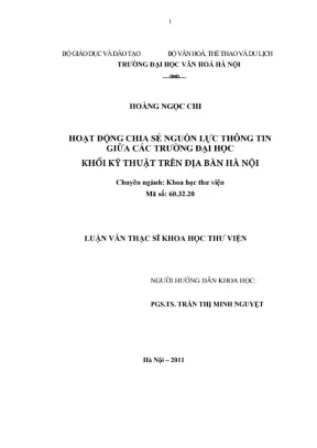 Luận văn thạc sĩ khoa học thư viện hoạt động chia sẻ nguồn lực thông tin giữa các trường đại học khối kỹ thuật trên địa bàn hà nội