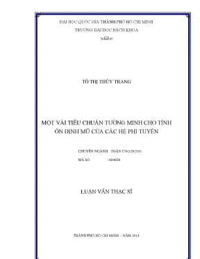 Luận văn thạc sĩ toán ứng dụng một vài tiêu chuẩn tường minh cho tính ổn định mũ của các hệ phi tuyến