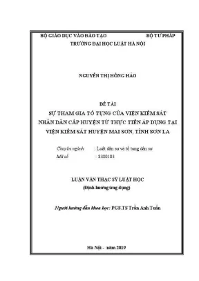 Luận văn thạc sĩ luật học sự tham gia tố tụng của viện kiểm sát nhân dân cấp huyện từ thực tiễn áp dụng tại viện kiểm sát huyện mai sơn tỉnh sơn la