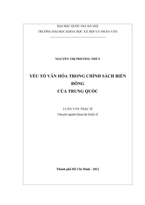 Luận văn thạc sĩ quan hệ quốc tế yếu tố văn hóa trong chính sách biển đông của trung quốc