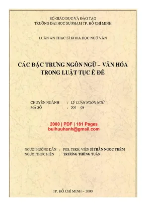 Luận văn thạc sĩ ngữ văn các đặc trưng ngôn ngữ văn hóa trong luật tục ê đê