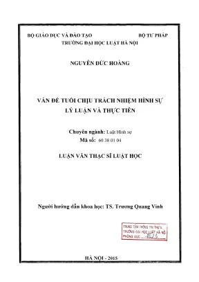 Luận văn thạc sĩ luật học vấn đề tuổi chịu trách nhiệm hình sự lý luận và thực tiễn