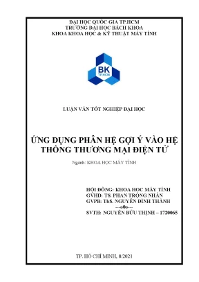 Luận văn tốt nghiệp khoa học máy tính ứng dụng phân hệ gợi ý vào hệ thống thương mại điện tử