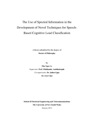 Luận án tiến sĩ the use of spectral information in the development of novel techniques for speechbased cognitive load classification