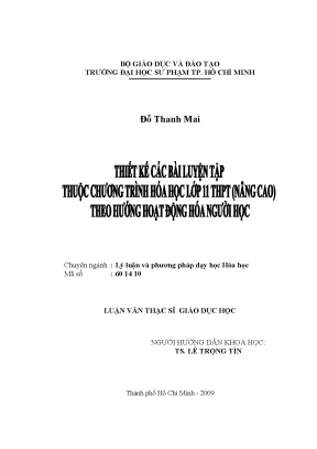 Luận văn thạc sĩ giáo dục học thiết kế các bài luyện tập thuộc chương trình hóa học lớp 11 thpt nâng cao theo hướng hoạt động hóa người học