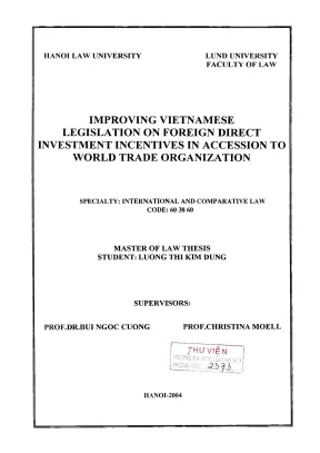 Luận văn thạc sĩ luật học improving vietnamese legislation on foreign direct investment incentives in accession to world trade organization