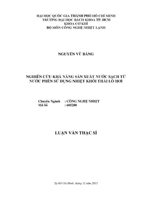 Luận văn thạc sĩ công nghệ nhiệt nghiên cứu khả năng sản xuất nước sạch từ nước phèn sử dụng nhiệt khói thải lò hơi