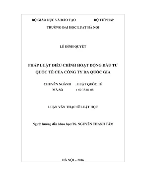Luận văn thạc sĩ luật học pháp luật điều chỉnh hoạt động đầu tư quốc tế của công ty đa quốc gia