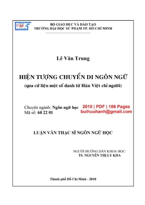 Luận văn thạc sĩ ngôn ngữ học hiện tượng chuyển di ngôn ngữ qua cứ liệu một số danh từ hán việt chỉ người