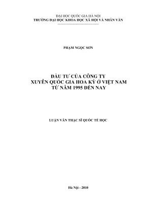 Luận văn thạc sĩ quốc tế học đầu tư của công ty xuyên quốc gia hoa kỳ ở việt nam từ năm 1995 đến nay