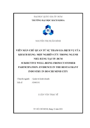 Luận văn thạc sĩ quản trị kinh doanh viên mãn chủ quan từ sự tham gia dịch vụ của khách hàng một nghiên cứu trong ngành nhà hàng tại tp hcm