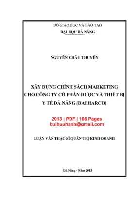 Luận văn thạc sĩ quản trị kinh doanh xây dựng chính sách marketing cho công ty cổ phần dược và thiết bị y tế đà nẵng dapharco