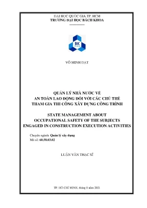 Luận văn thạc sĩ quản lý xây dựng quản lý nhà nước về an toàn lao động đối với các chủ thể tham gia thi công xây dựng công trình