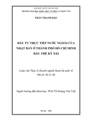 Luận văn thạc sĩ quan hệ quốc tế đầu tư trực tiếp nước ngoài của nhật bản ở thành phố hồ chí minh đầu thế kỷ xxi
