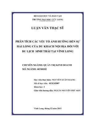 Luận văn thạc sĩ quản trị kinh doanh phân tích các yếu tố ảnh hưởng đến sự hài lòng của du khách nội địa đối với du lịch sinh thái tại vĩnh long