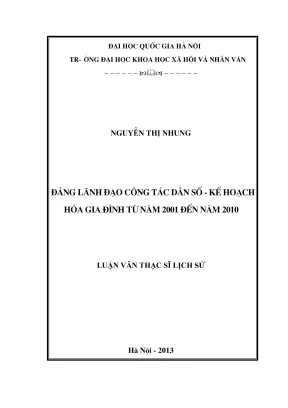 Luận văn thạc sĩ lịch sử đảng lãnh đạo công tác dân số kế hoạch hoá gia đình từ năm 2001 đến năm 2010