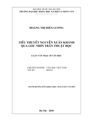 Luận văn thạc sĩ văn học tiểu thuyết nguyễn xuân khánh qua góc nhìn trần thuật học