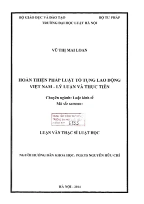 Luận văn thạc sĩ luật học hoàn thiện pháp luật tố tụng lao động việt nam lý luận và thực tiễn