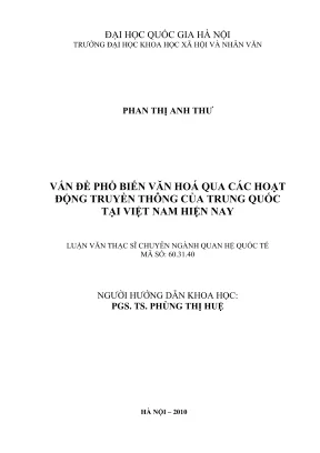 Luận văn thạc sĩ quan hệ quốc tế vấn đề phổ biến văn hóa qua các hoạt động truyền thông của trung quốc tại việt nam hiện nay