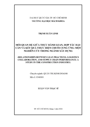 Luận văn thạc sĩ quản trị kinh doanh mối quan hệ giữa thực hành lean hợp tác hậu cần và kết quả thực hiện chuỗi cung ứng một nghiên cứu trong ngành xây dựng