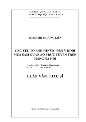 Luận văn thạc sĩ quản trị kinh doanh các yếu tố ảnh hưởng đến ý định mua sắm quần áo trực tuyến trên mạng xã hội