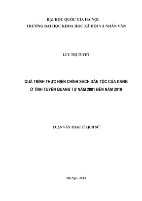 Luận văn thạc sĩ lịch sử quá trình thực hiện chính sách dân tộc của đảng ở tỉnh tuyên quang từ năm 2001 đến năm 2010