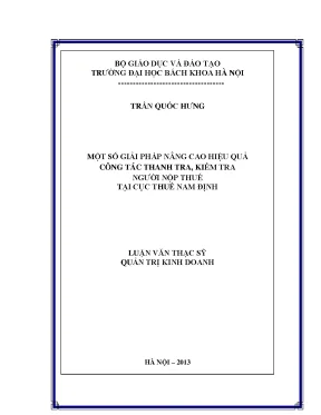 Luận văn thạc sĩ quản trị kinh doanh một số giải pháp nâng cao hiệu quả công tác thanh tra kiểm tra người nộp thuế tại cục thuế nam định