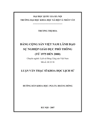 Luận văn thạc sĩ lịch sử đảng cộng sản việt nam lãnh đạo sự nghiệp giáo dục phổ thông từ 1975 đến 2000