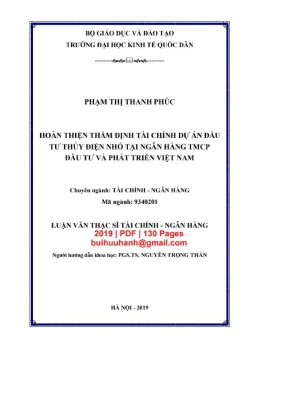 Luận văn thạc sĩ tài chính ngân hàng hoàn thiện thẩm định tài chính dự án đầu tư thủy điện nhỏ tại ngân hàng tmcp đầu tư và phát triển việt nam