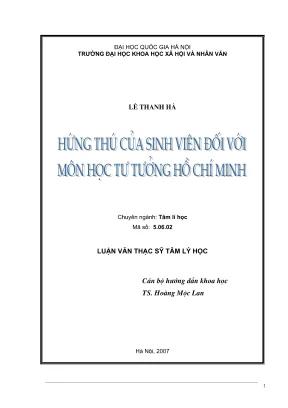 Luận văn thạc sĩ tâm lý học hứng thú của sinh viên đối với môn học tư tưởng hồ chí minh