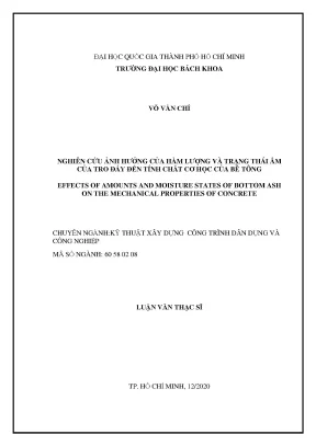 Luận văn thạc sĩ kỹ thuật xây dựng nghiên cứu ảnh hưởng của hàm lượng và trạng thái ẩm của tro đáy đến tính chất cơ học của bê tông