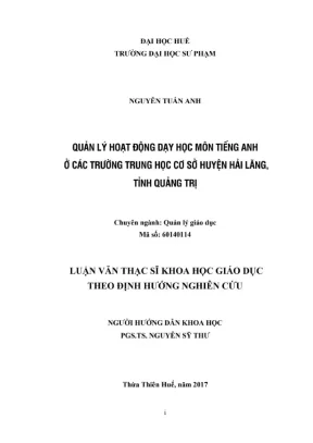 Luận văn thạc sĩ quản lý giáo dục quản lý hoạt động dạy học môn tiếng anh ở các trường trung học cơ sở huyện hải lăng tỉnh quảng trị