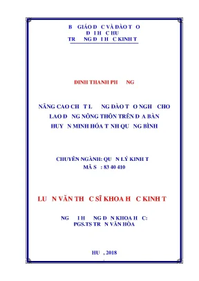Luận văn thạc sĩ khoa học kinh tế nâng cao chất lượng đào tạo nghề cho lao động nông thôn trên địa bàn huyện minh hoá tỉnh quảng bình