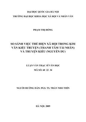 Luận văn thạc sĩ văn học so sánh việc thể hiện xã hội trong kim vân kiều truyện thanh tâm tài nhân và truyện kiều nguyễn du