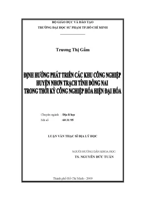 Luận văn thạc sĩ địa lý học định hướng phát triển các khu công nghiệp huyện nhơn trạch tỉnh đồng nai trong thời kỳ công nghiệp hóa hiện đại hóa