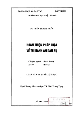 Luận văn thạc sĩ luật học hoàn thiện pháp luật về thi hành án dân sự