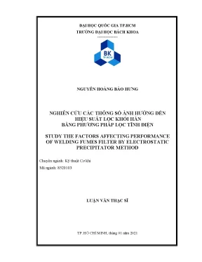 Luận văn thạc sĩ kỹ thuật cơ khí nghiên cứu các thông số ảnh hưởng đến hiệu suất lọc khói hàn bằng phương pháp lọc tĩnh điện