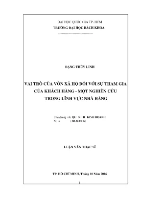 Luận văn thạc sĩ quản trị kinh doanh vai trò của vốn xã hội đối với sự tham gia của khách hàng một nghiên cứu trong lĩnh vực nhà hàng