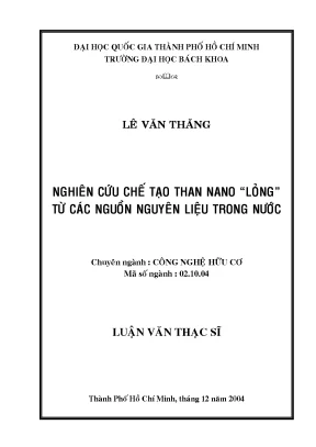 Luận văn thạc sĩ công nghệ hóa học nghiên cứu chế tạo than nano lỏng từ các nguồn nguyên liệu trong nước