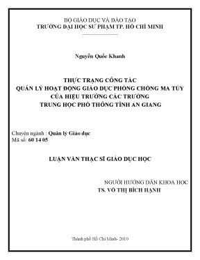 Luận văn thạc sĩ giáo dục học thực trạng công tác quản lý hoạt động giáo dục phòng chống ma túy của hiệu trưởng các trường trung học phổ thông tỉnh an giang
