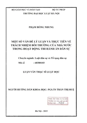 Luận văn thạc sĩ luật học một số vấn đề lý luận và thực tiễn về trách nhiệm bồi thường của nhà nước trong hoạt động thi hành án dân sự