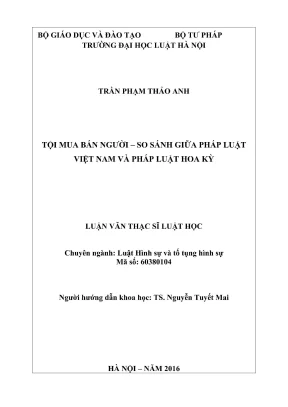 Luận văn thạc sĩ luật học tội mua bán người so sánh giữa pháp luật việt nam và pháp luật hoa kỳ