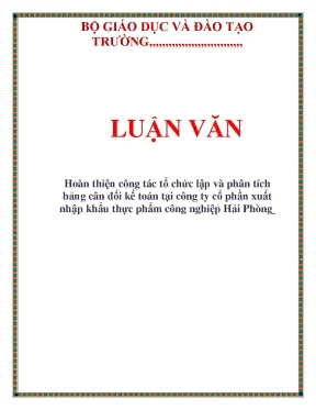 Luận văn hoàn thiện công tác tổ chức lập và phân tích bảng cân đối kế toán tại công ty cổ phần xuất nhập khẩu thực phẩm công nghiệp hải phòng
