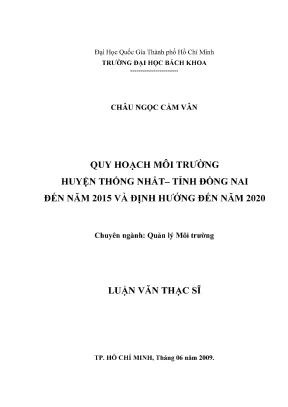 Luận văn thạc sĩ quản lý môi trường quy hoạch môi trường huyện thống nhất tỉnh đồng nai đến năm 2015 và định hướng đến năm 2020