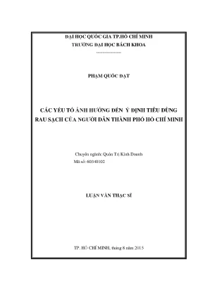 Luận văn thạc sĩ quản trị kinh doanh các yếu tố ảnh hưởng đến ý định tiêu dùng rau sạch của người dân thành phố hồ chí minh