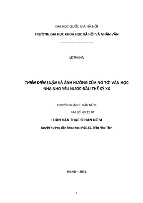 Luận văn thạc sĩ hán nôm thiên diễn luận và ảnh hưởng của nó tới văn học nhà nho yêu nước đầu thế kỷ xx