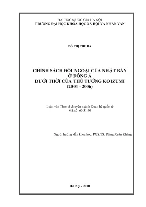 Luận văn thạc sĩ quan hệ quốc tế chính sách đối ngoại của nhật bản ở đông á dưới thời của thủ tướng koizumi 20012006