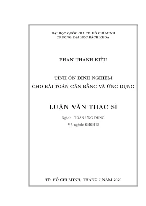 Luận văn thạc sĩ toán ứng dụng tính ổn định nghiệm cho bài toán cân bằng và ứng dụng